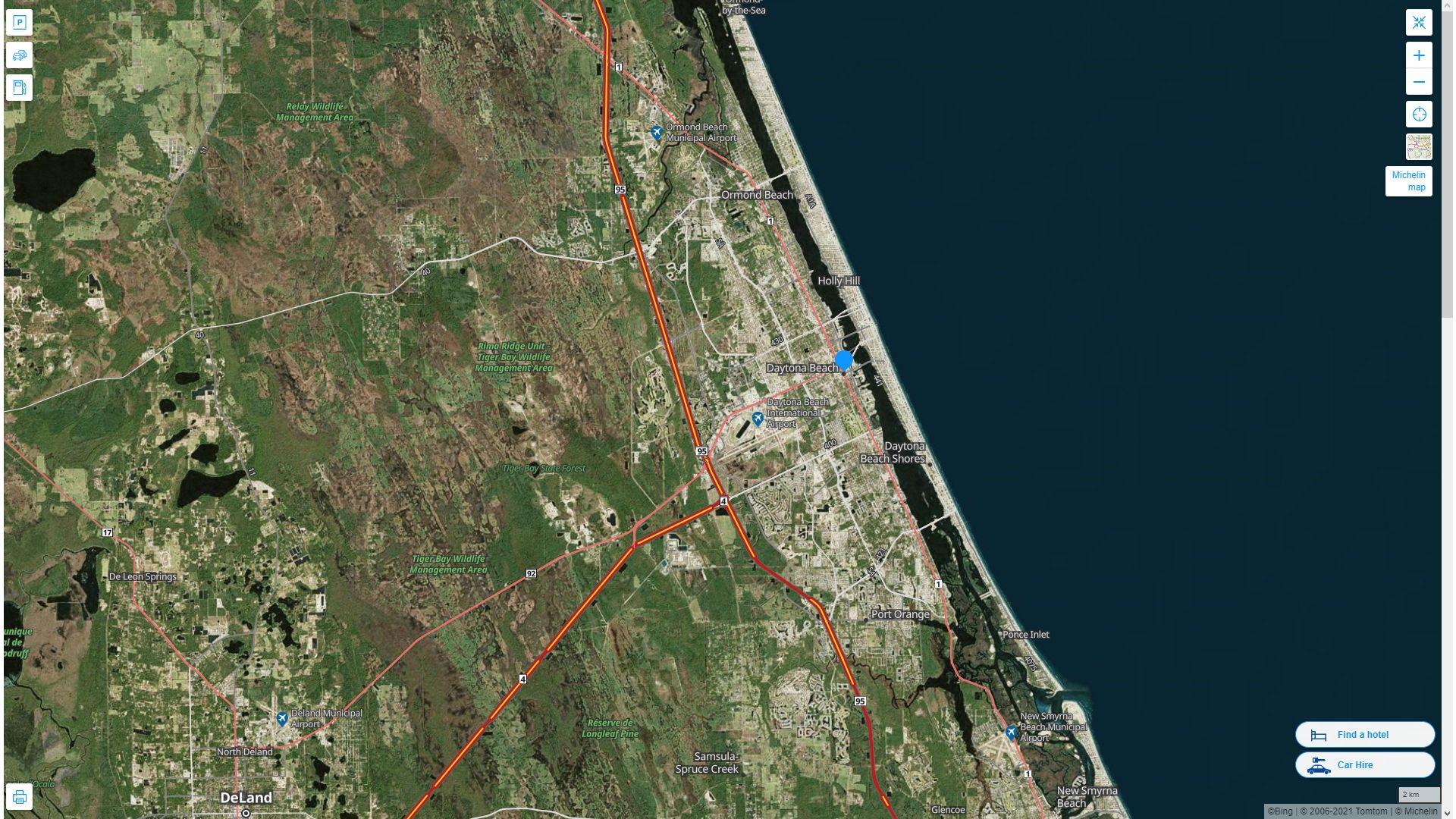 Daytona Beach Florida Highway and Road Map with Satellite View